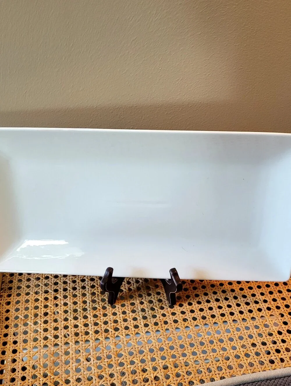 This is a Roscher Fine Porcelain white rectangular serving tray In Classic White